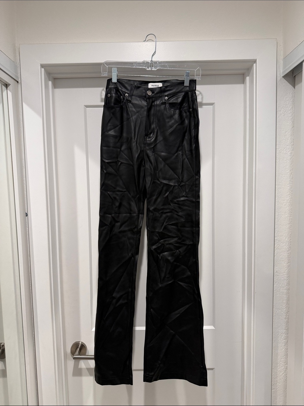 pistola Black Wide Leg Faux Leather Jeans
